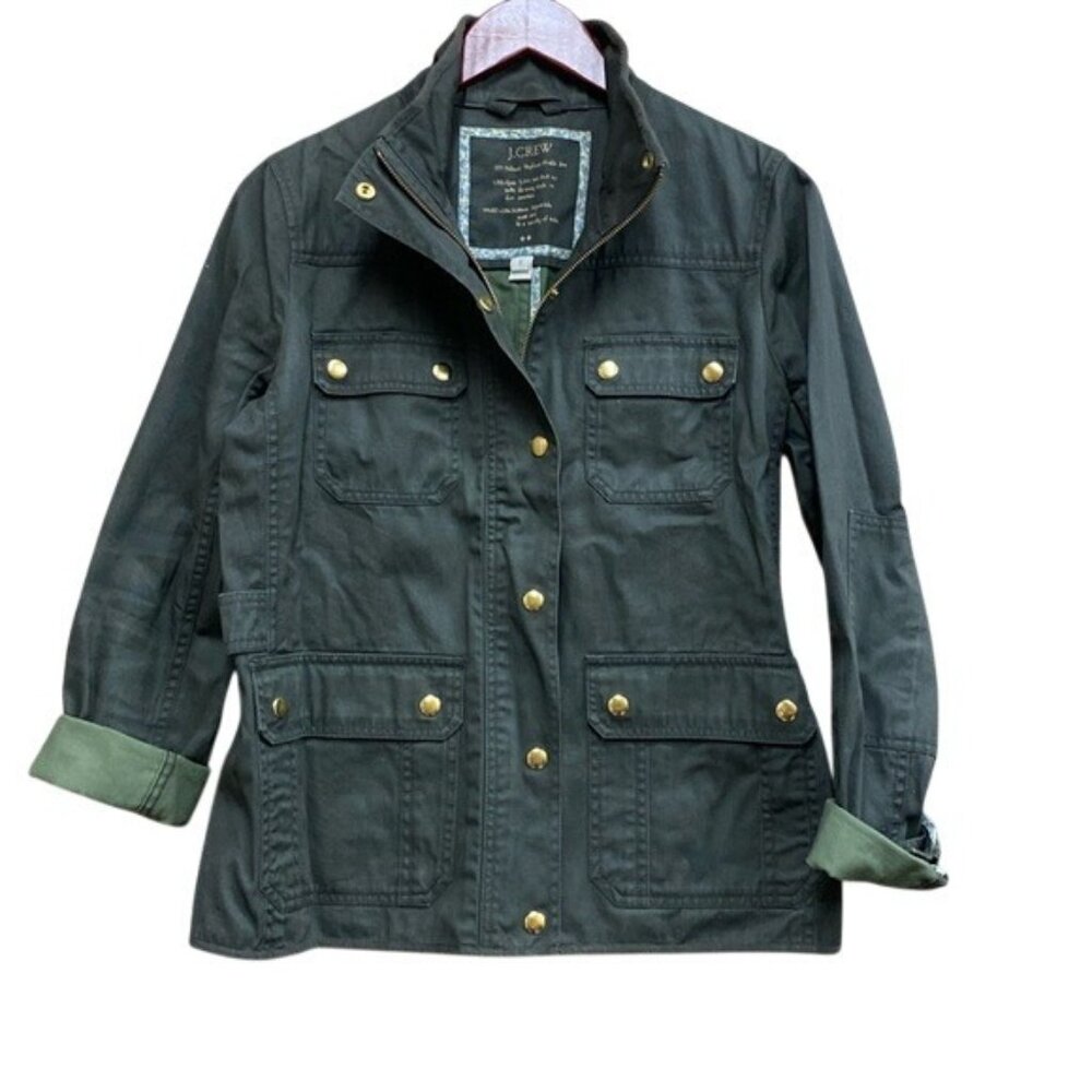 J.Crew Women's Utility Field Jacket Olive Green Gold Buttons Small